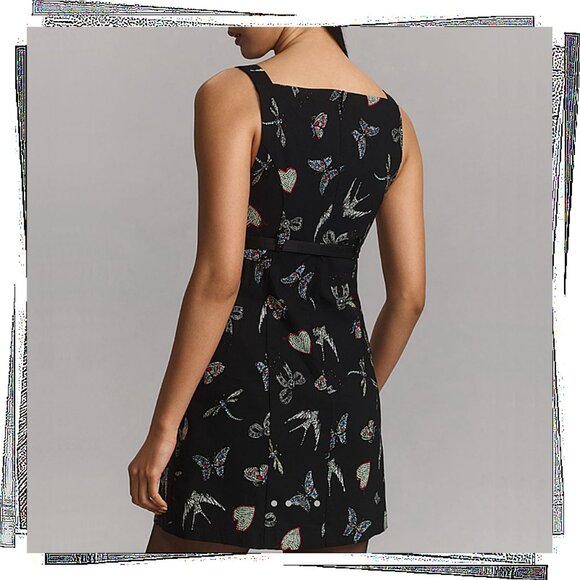 NWT: Black Boat Neck Mini Dress w/ Dragonfly, Butterfly, Bow... Print (4) - Picture 2 of 2